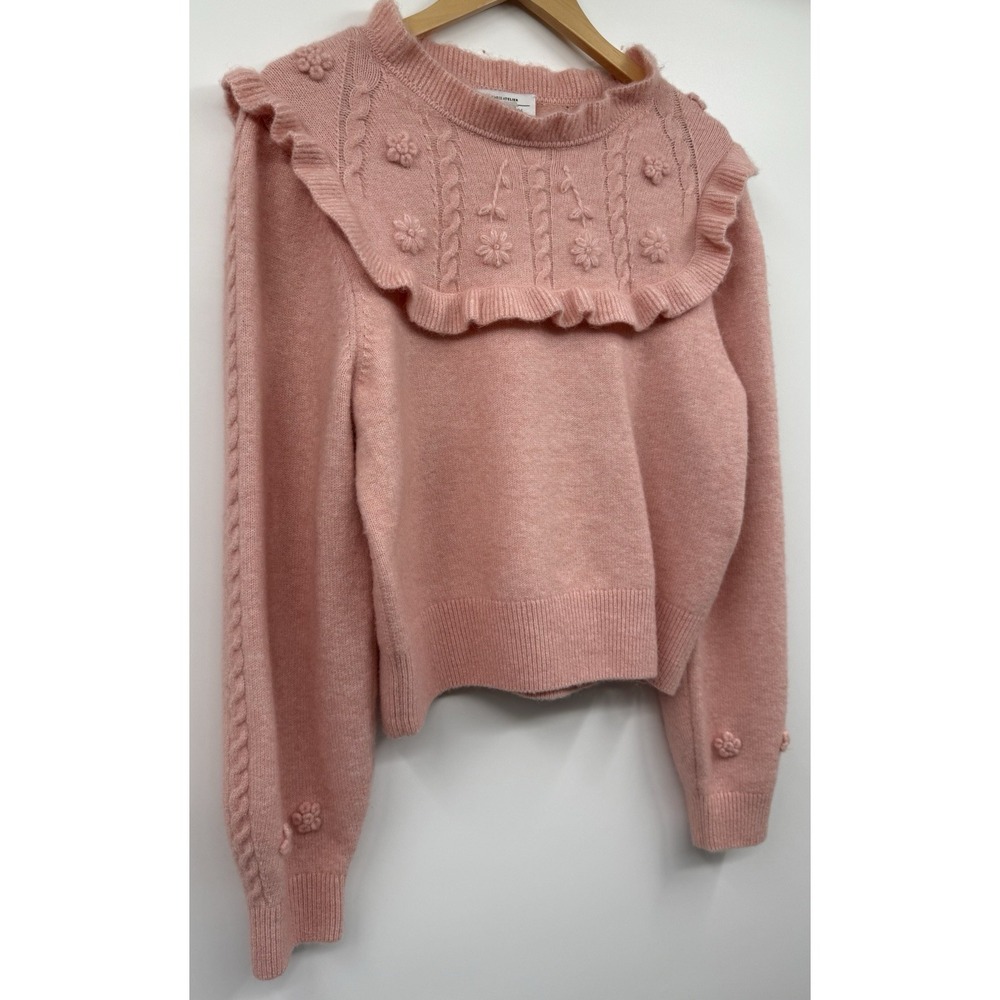 & Other Stories Paris Atelier Wool Embroidered Ruffle Knit Sweater SM Pink EUC - Picture 2 of 10